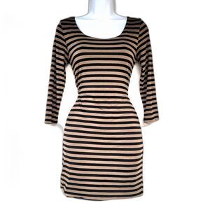 Soprano Black & Tan Striped Fitted Dress Size Medium